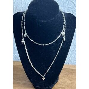 Vintage 1977 Sarah Coventry Party Hearts Double Necklace Silvertone Cottage Core